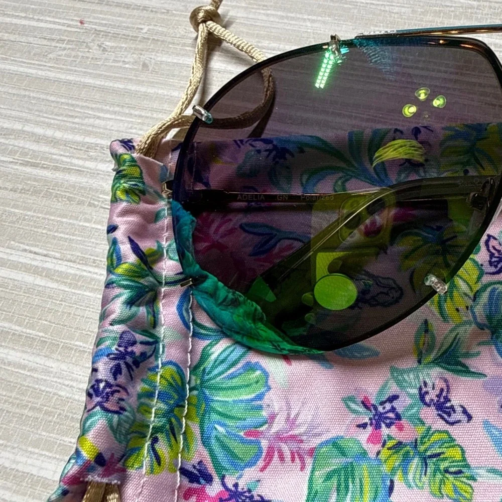 Lilly Pulitzer Adelia Polarized Sunglasses Gold Aviator 